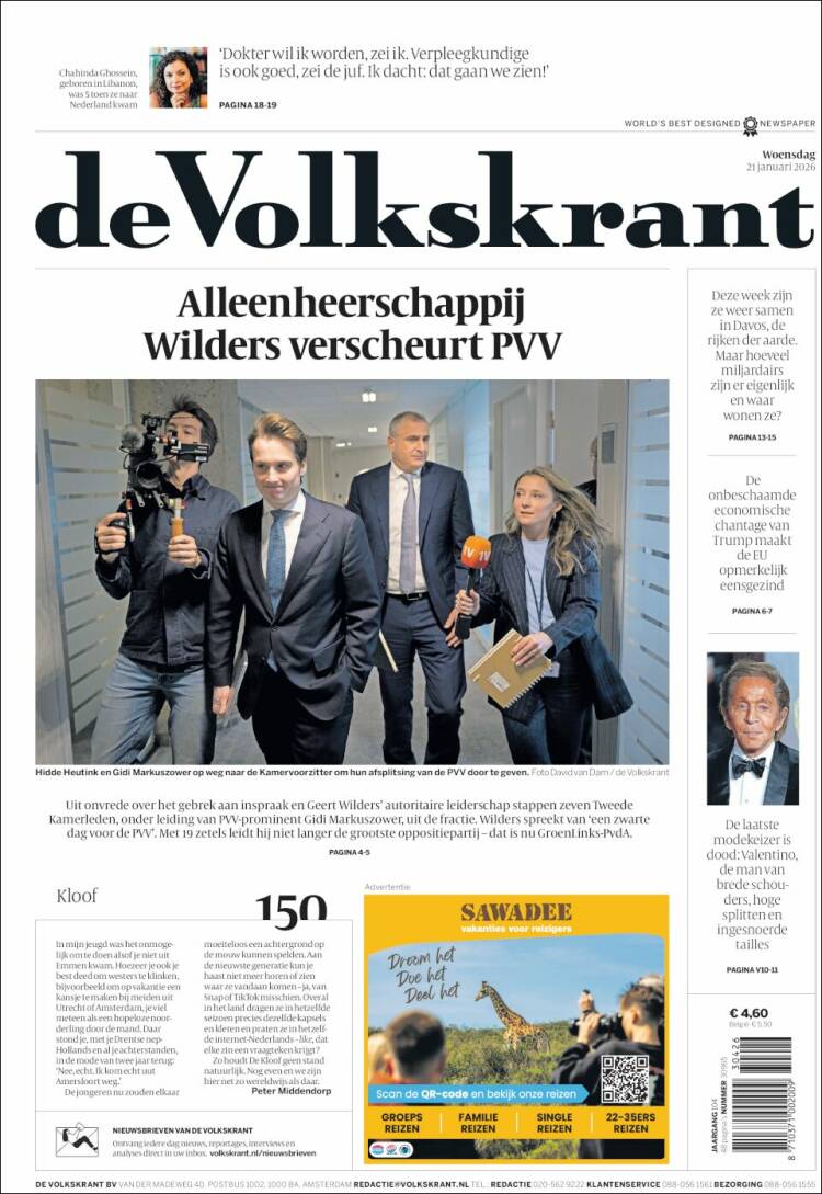 Portada de De Volkskrant (Pa&iacute;ses Bajos)