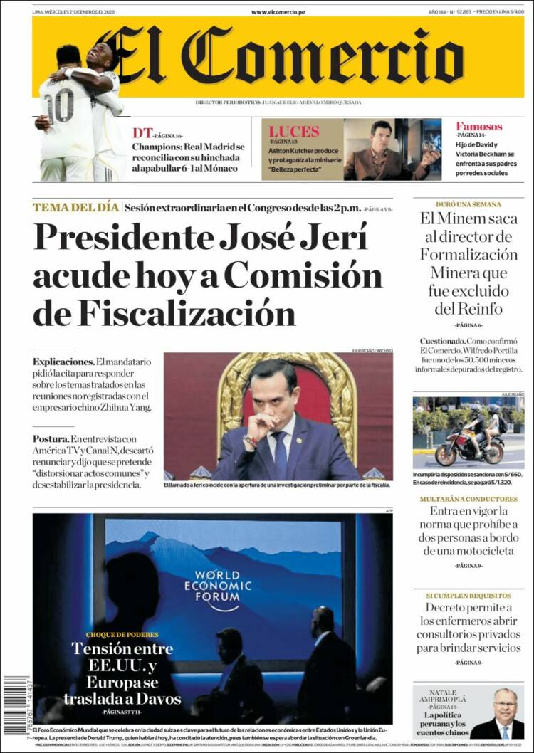 Portada de El Comercio (Per&uacute;)