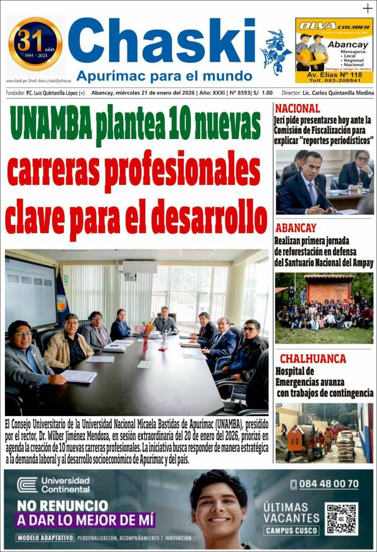 Portada de Diario Chaski (Per&uacute;)