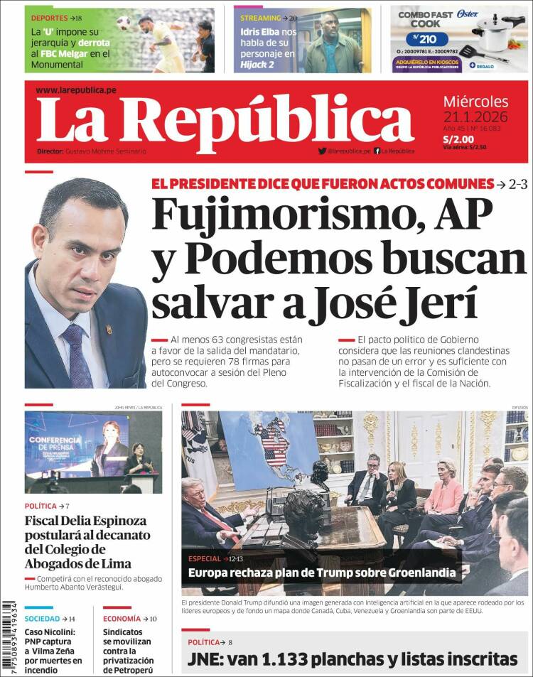 Portada de La Republica (Per&uacute;)