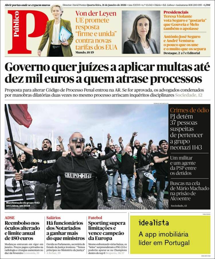 Portada de Público (Portugal)