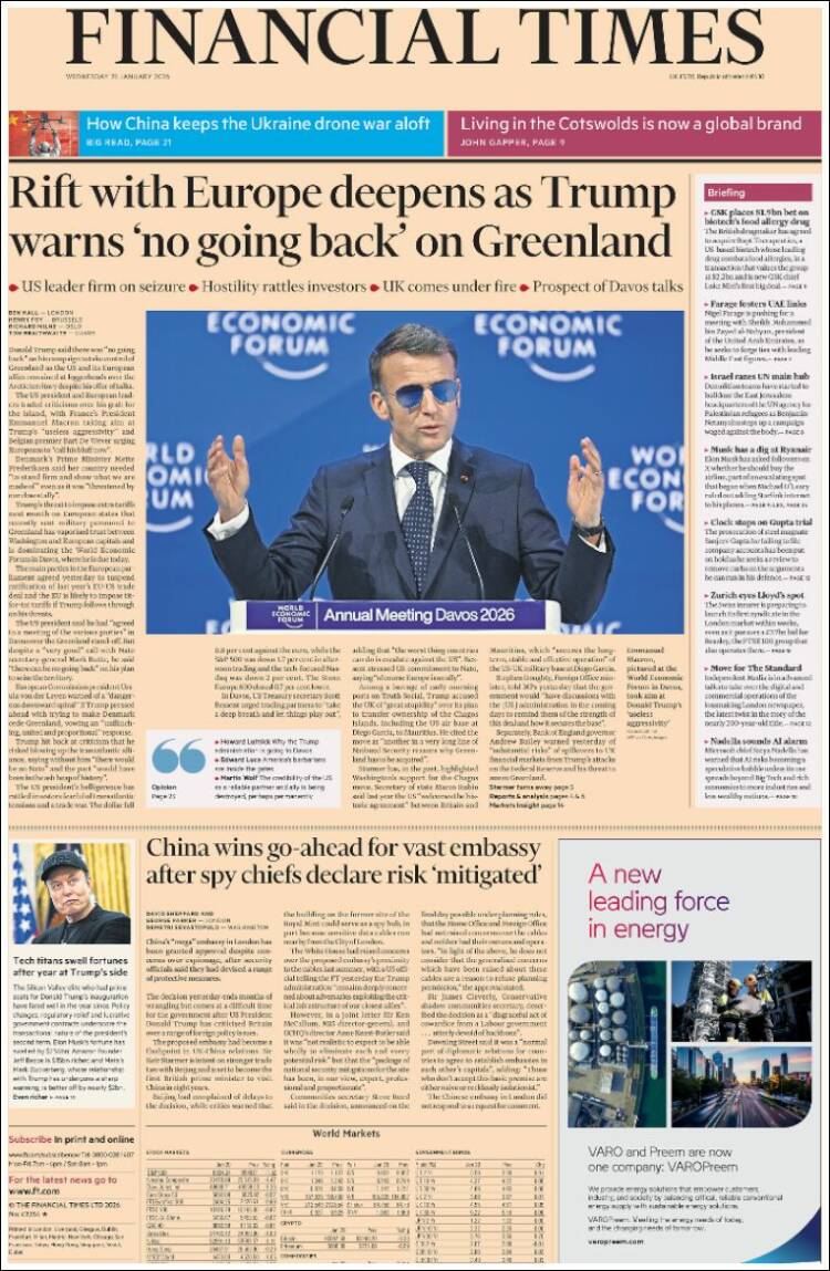 Portada de Financial Times (Reino Unido)