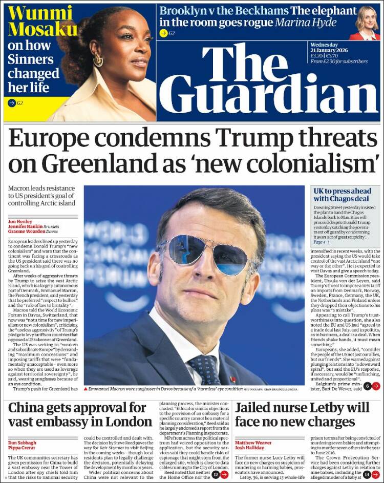 Portada de The Guardian (Reino Unido)