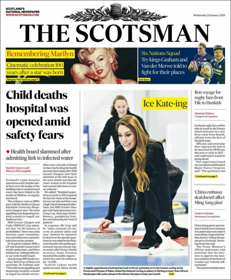 Portada de The Scotsman (Reino Unido)