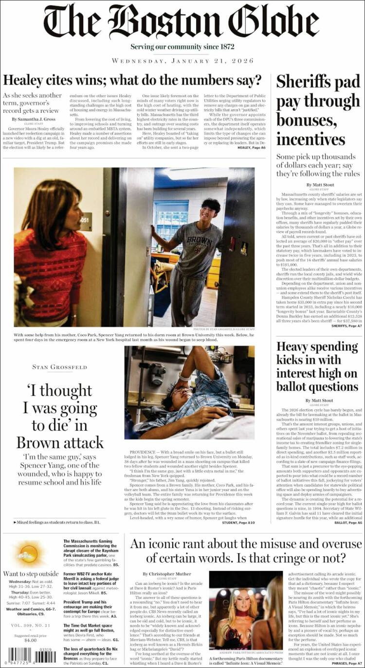 Portada de Boston Globe (USA)