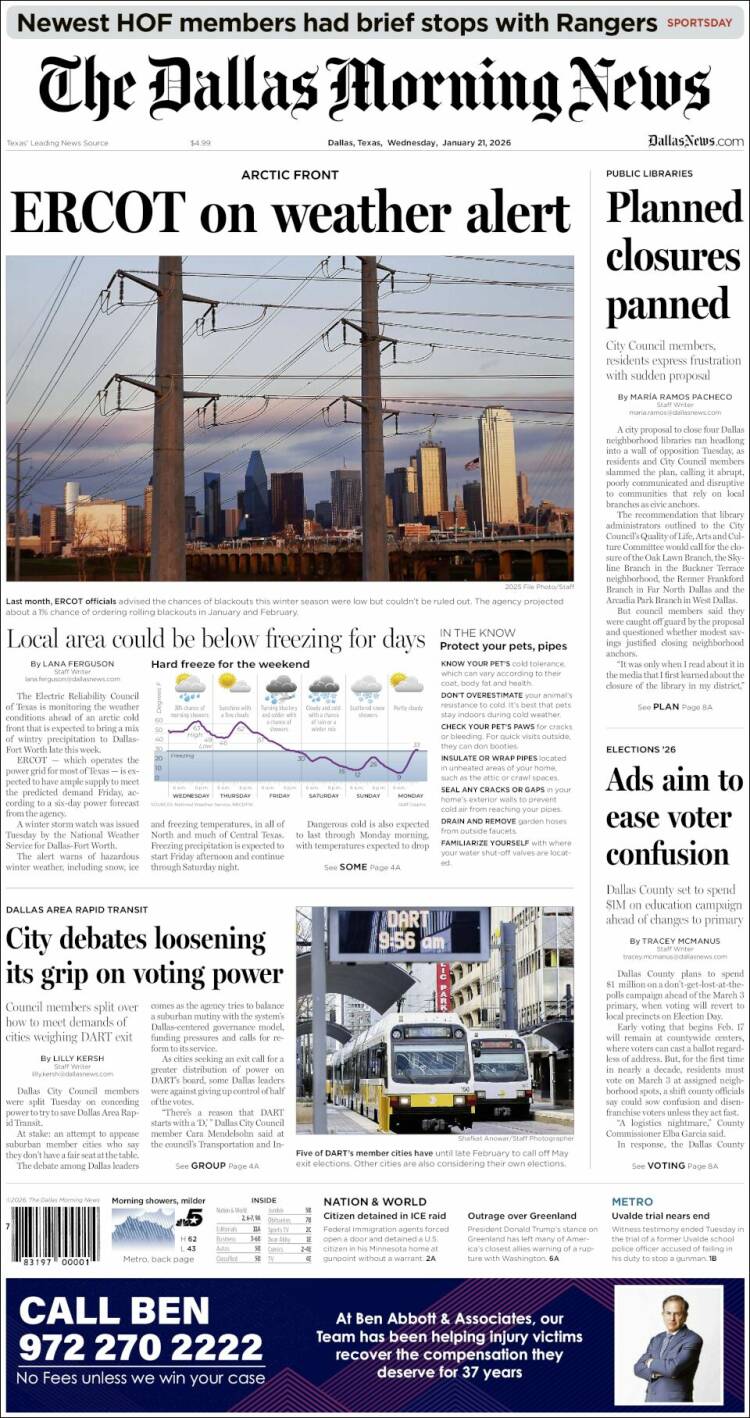 Portada de Dallas Morning News (USA)
