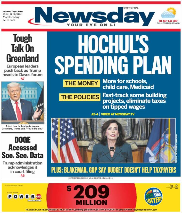 Portada de Newsday (USA)