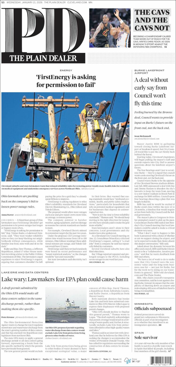 Portada de The Plain Dealer (USA)