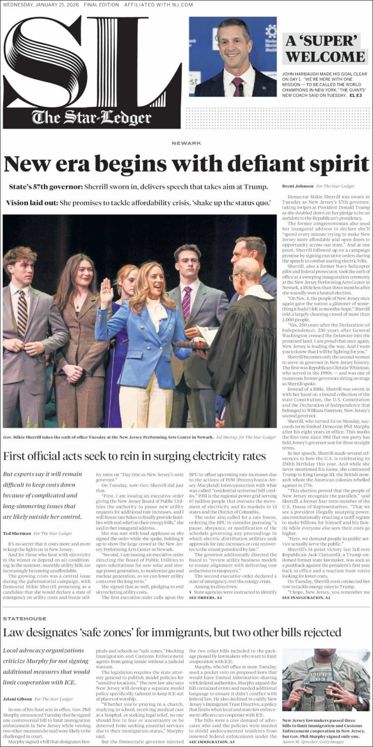 Portada de Star-Ledger (USA)