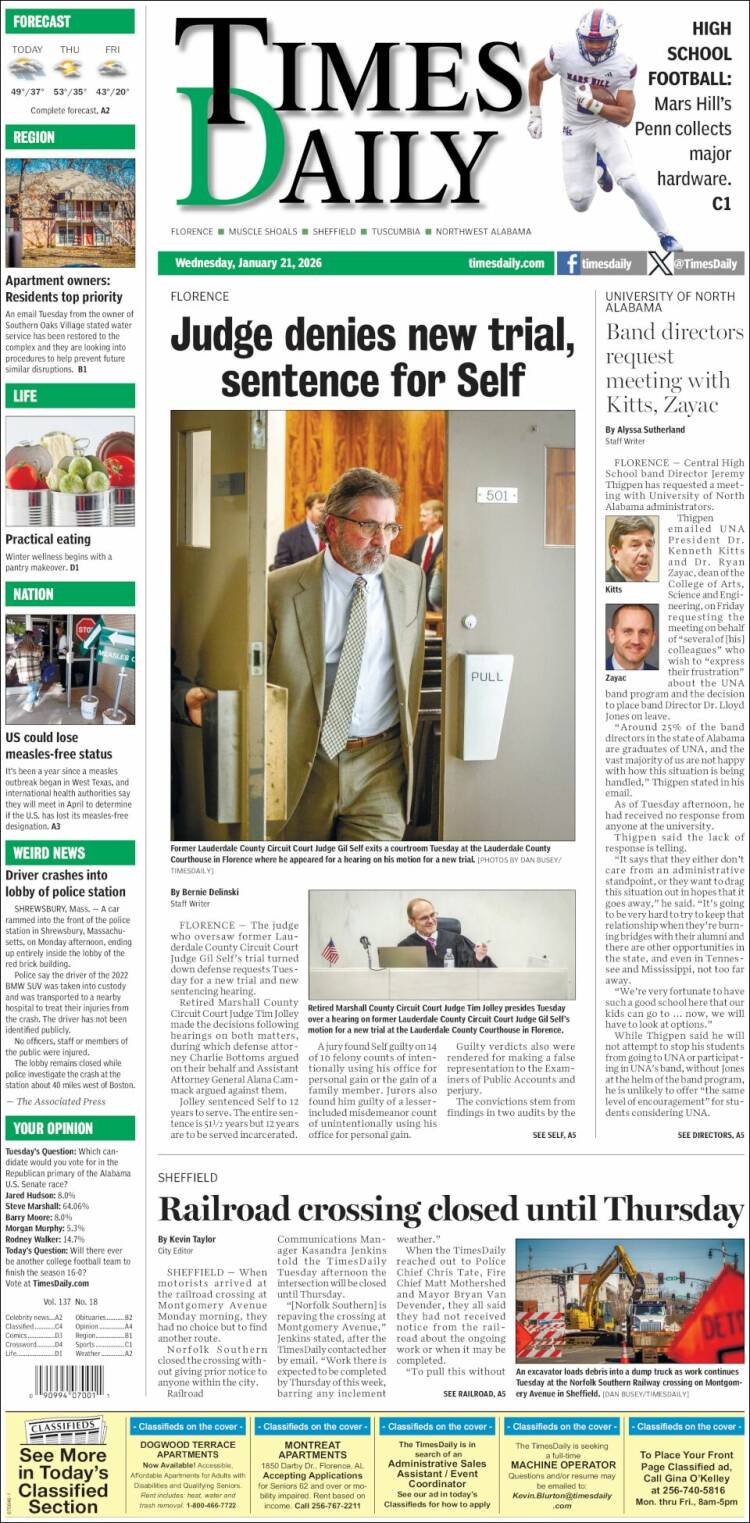 Portada de Times Daily (USA)