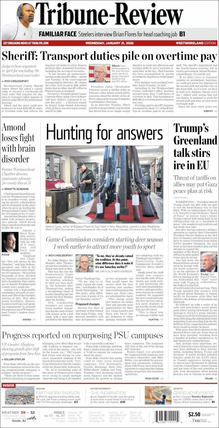 Portada de Tribune-Review (USA)