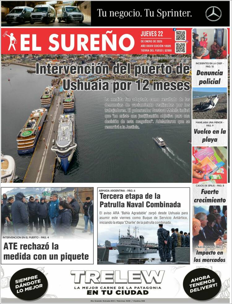 Portada de Diario El Sureño (Argentina)