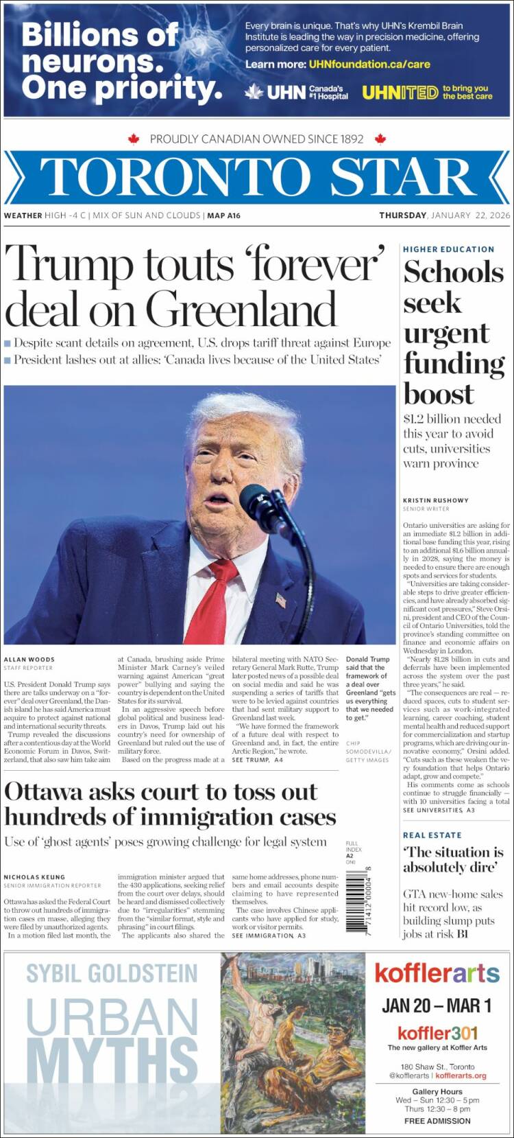Portada de The Toronto Star (Canad&aacute;)