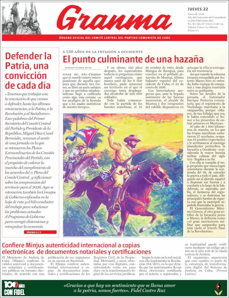 Portada de Granma (Cuba)