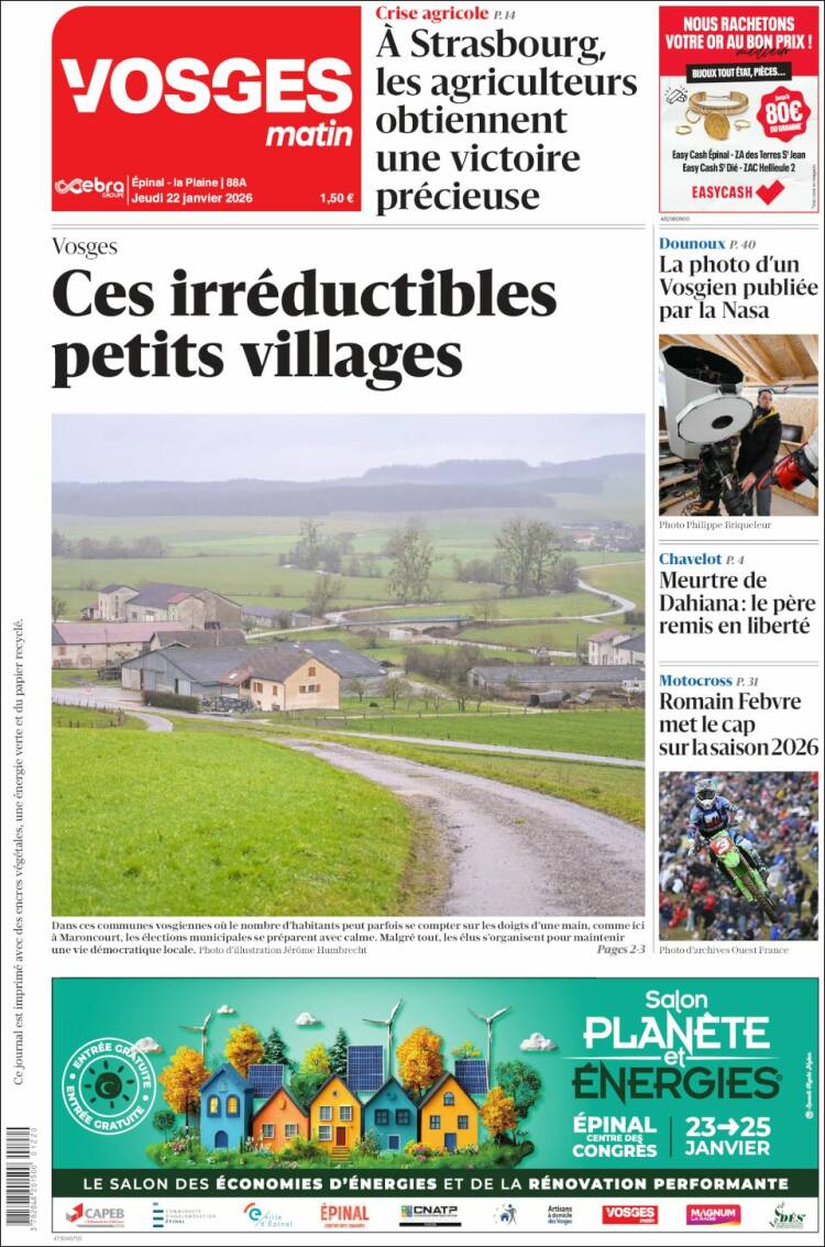 Portada de Vosges Matin (Francia)