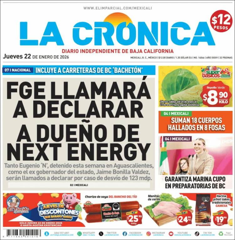 Portada de La Crónica de Baja California (M&eacute;xico)