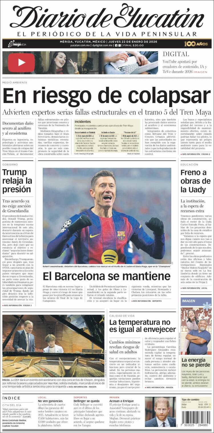 Portada de Diario de Yucatán (M&eacute;xico)