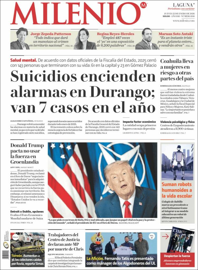 Portada de Milenio - Laguna (M&eacute;xico)