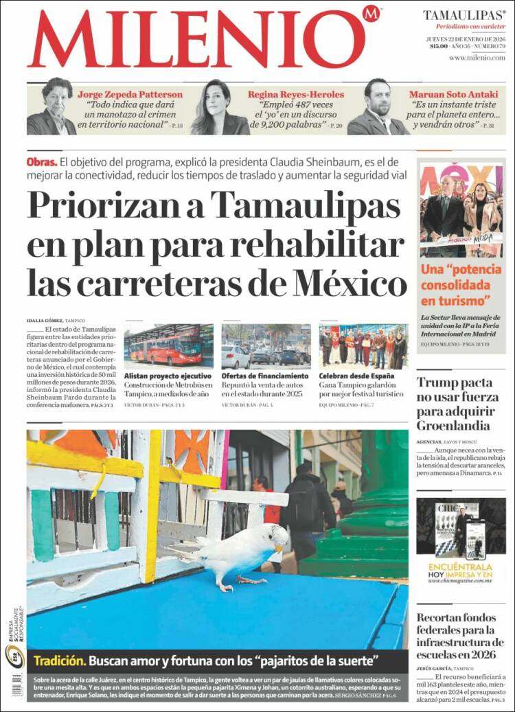 Portada de Milenio - Tamaulipas (M&eacute;xico)