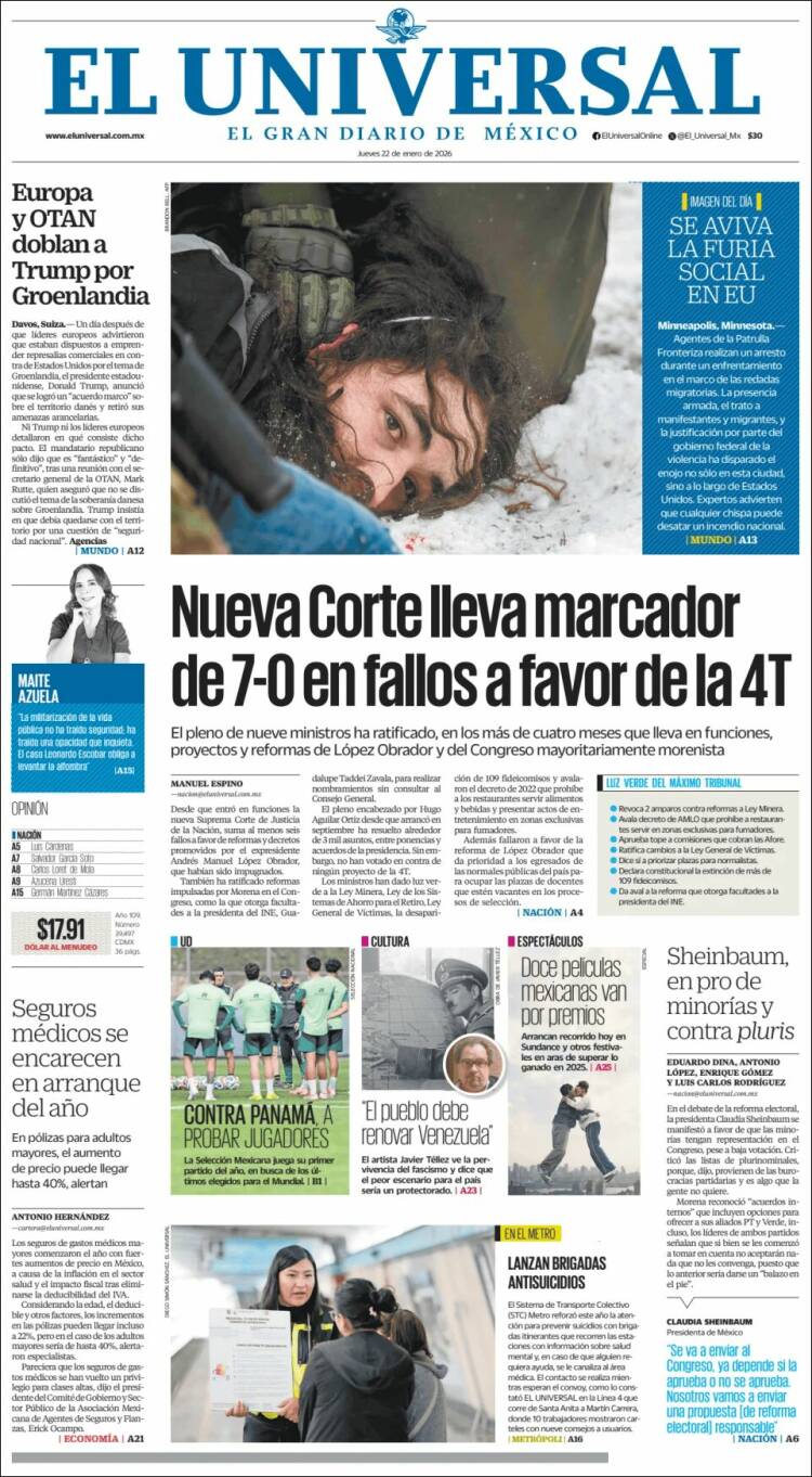 Portada de El Universal (M&eacute;xico)