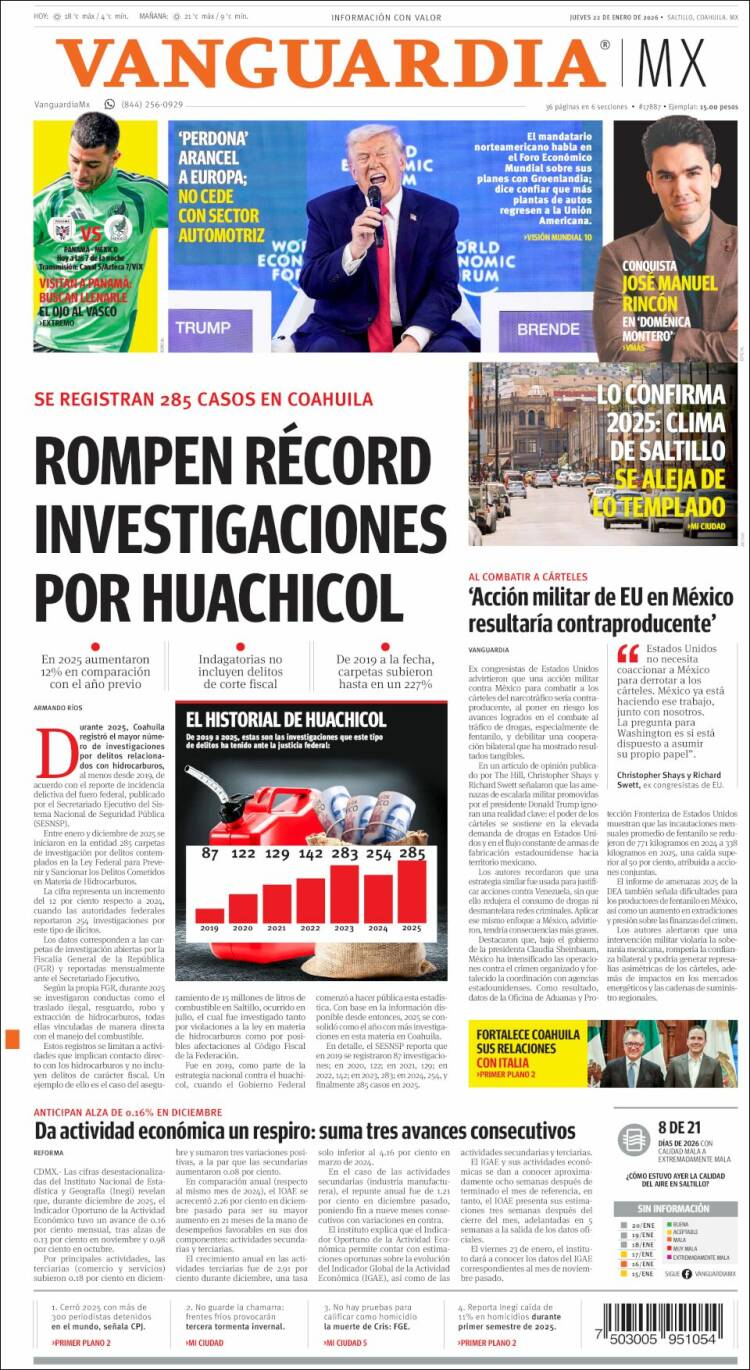 Portada de Vanguardia (M&eacute;xico)