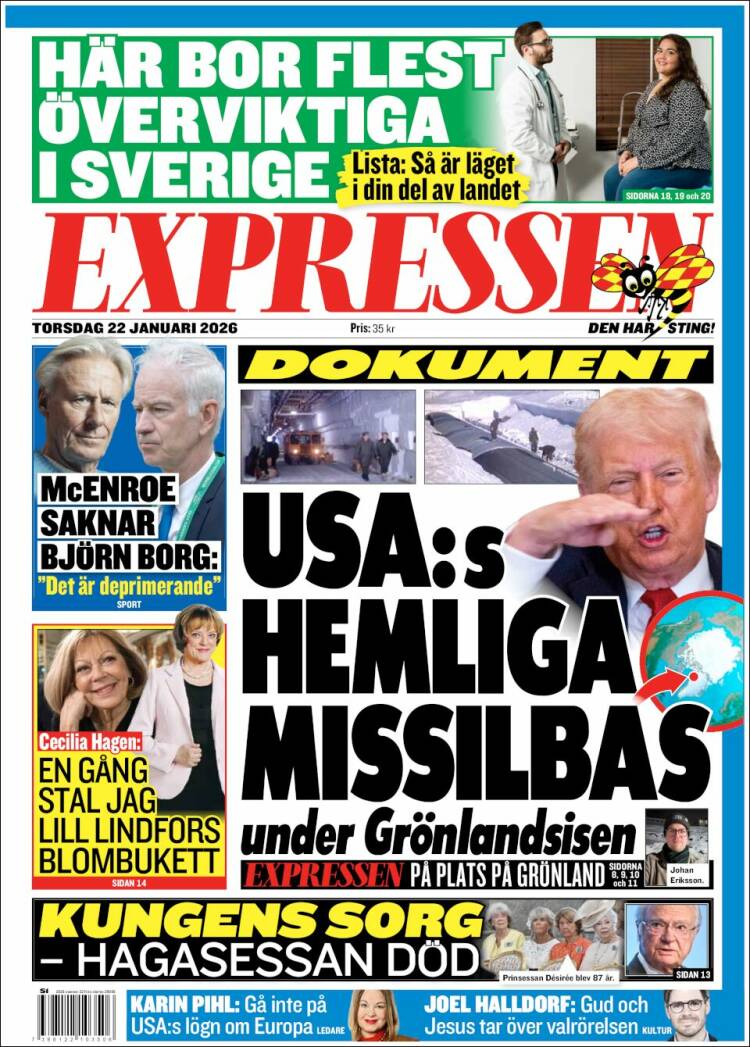 Portada de Expressen (Suecia)