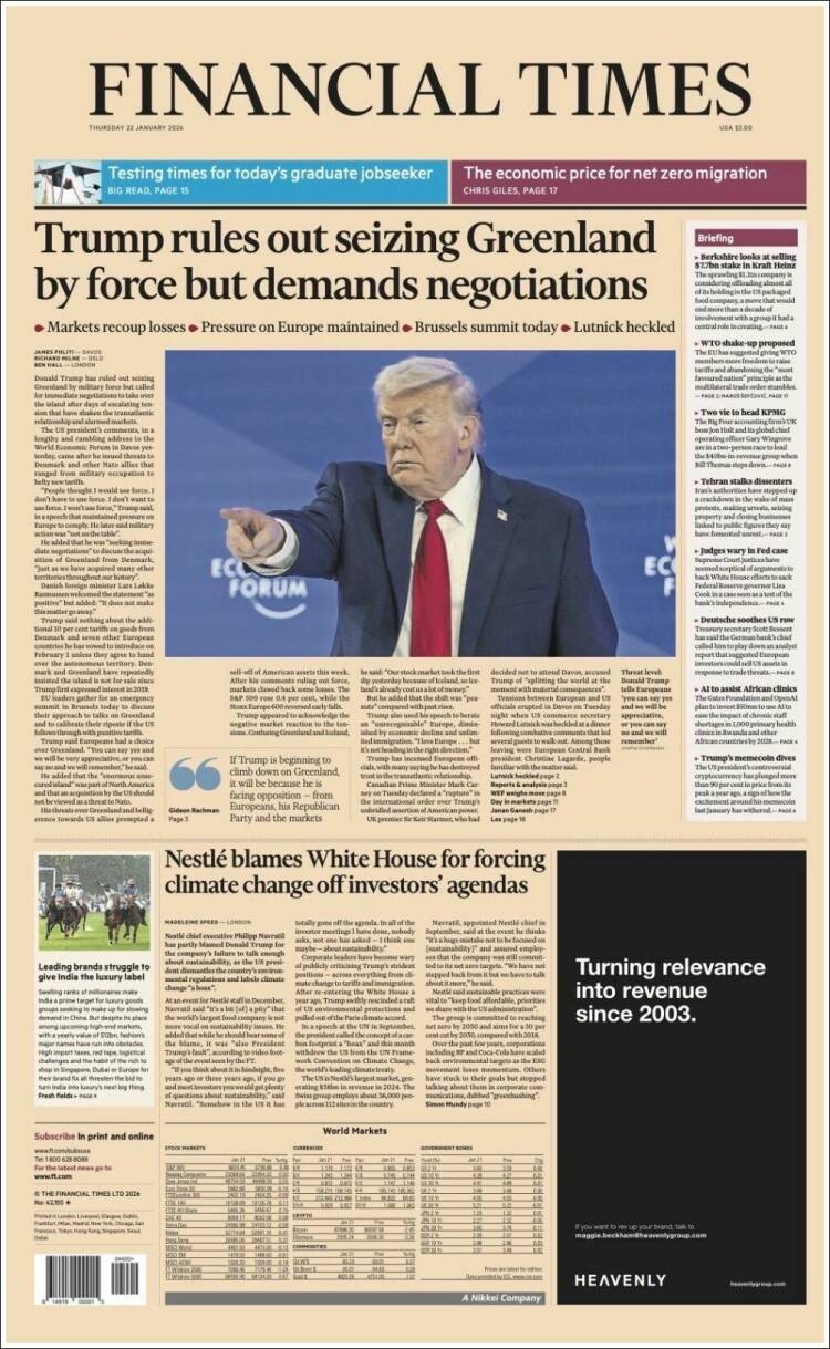 Portada de Financial Times (Reino Unido)