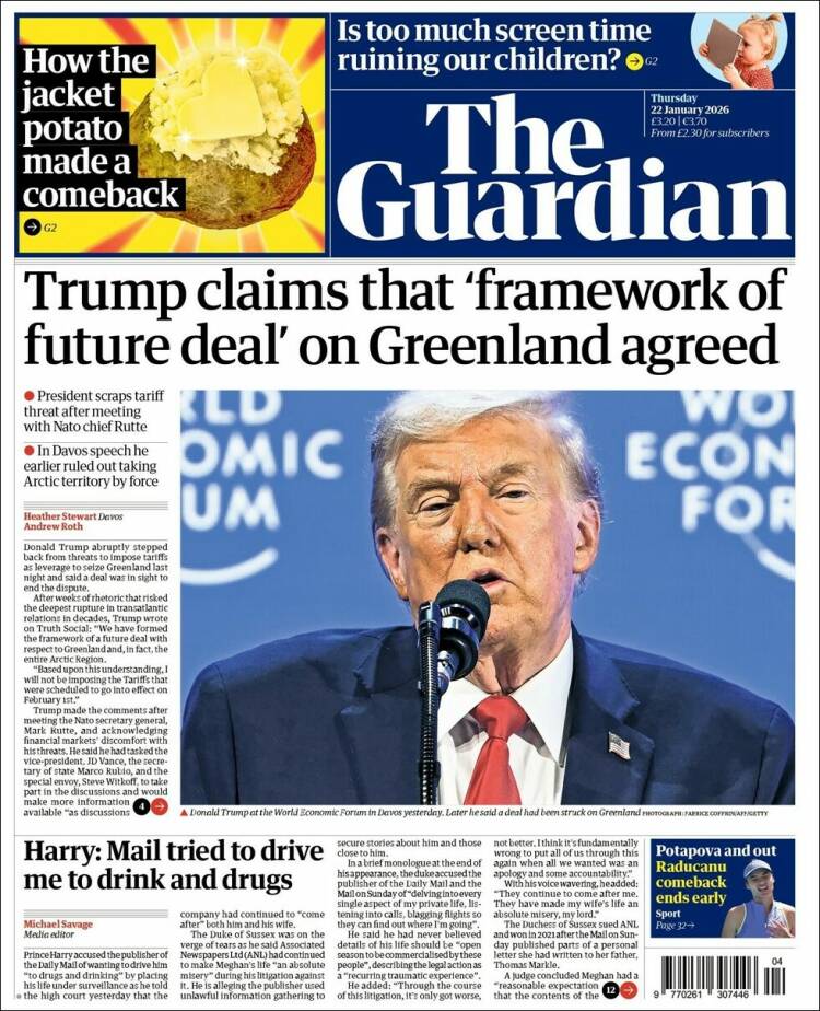 Portada de The Guardian (Reino Unido)