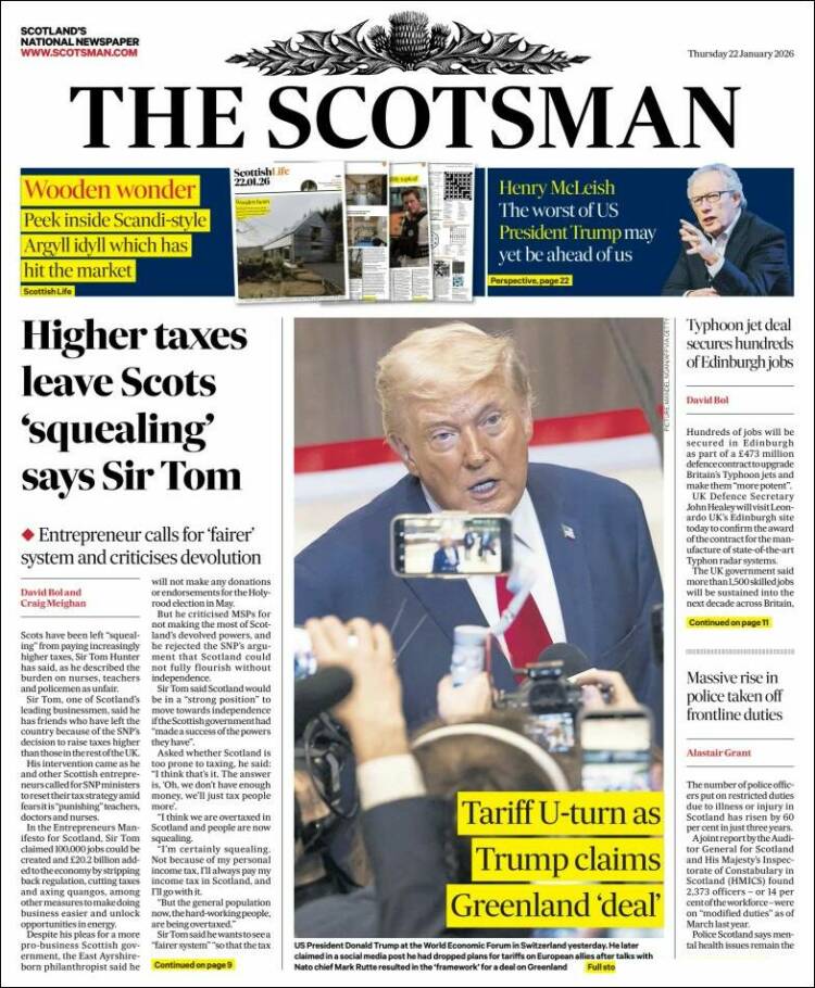 Portada de The Scotsman (Reino Unido)