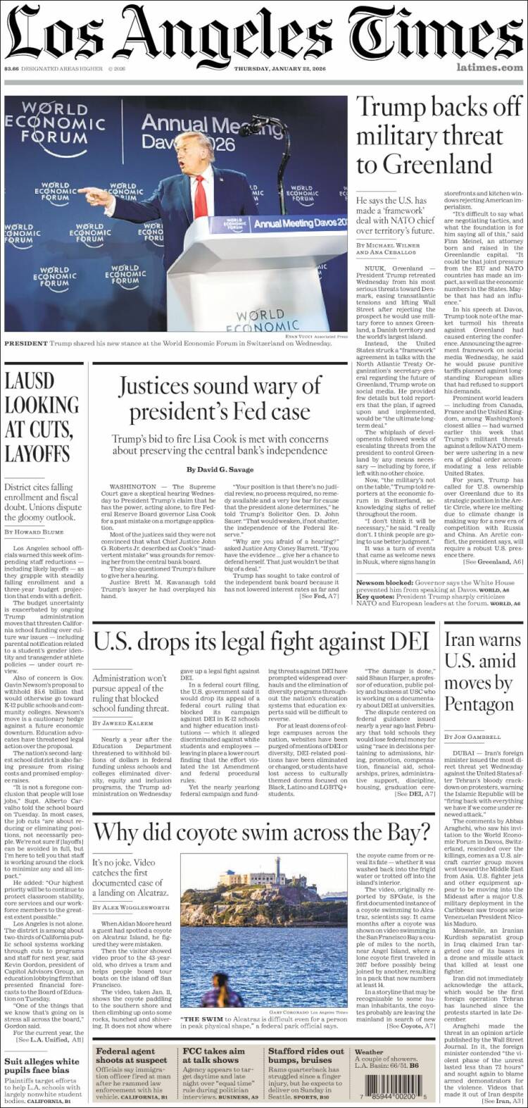 Portada de Los Angeles Times (USA)