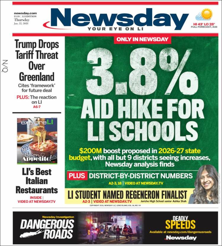 Portada de Newsday (USA)