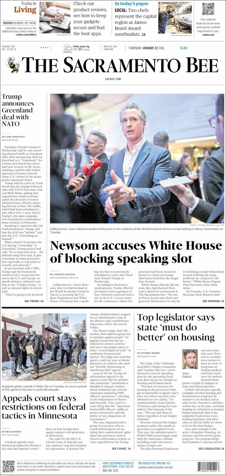 Portada de The Sacramento Bee (USA)