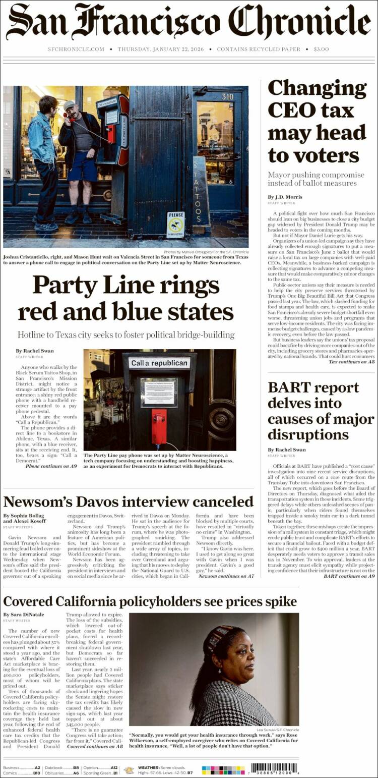 Portada de San Francisco Chronicle (USA)