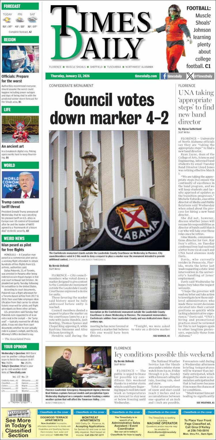 Portada de Times Daily (USA)