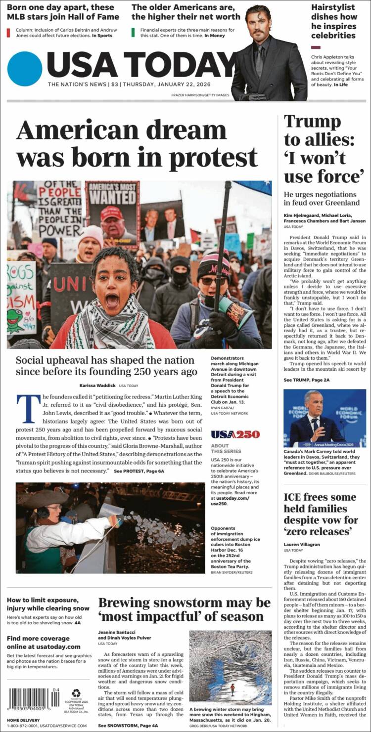 Portada de USA Today (USA)