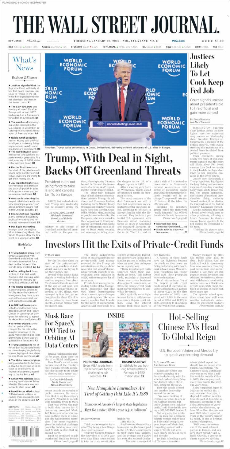 Portada de Wall Street Journal (USA)