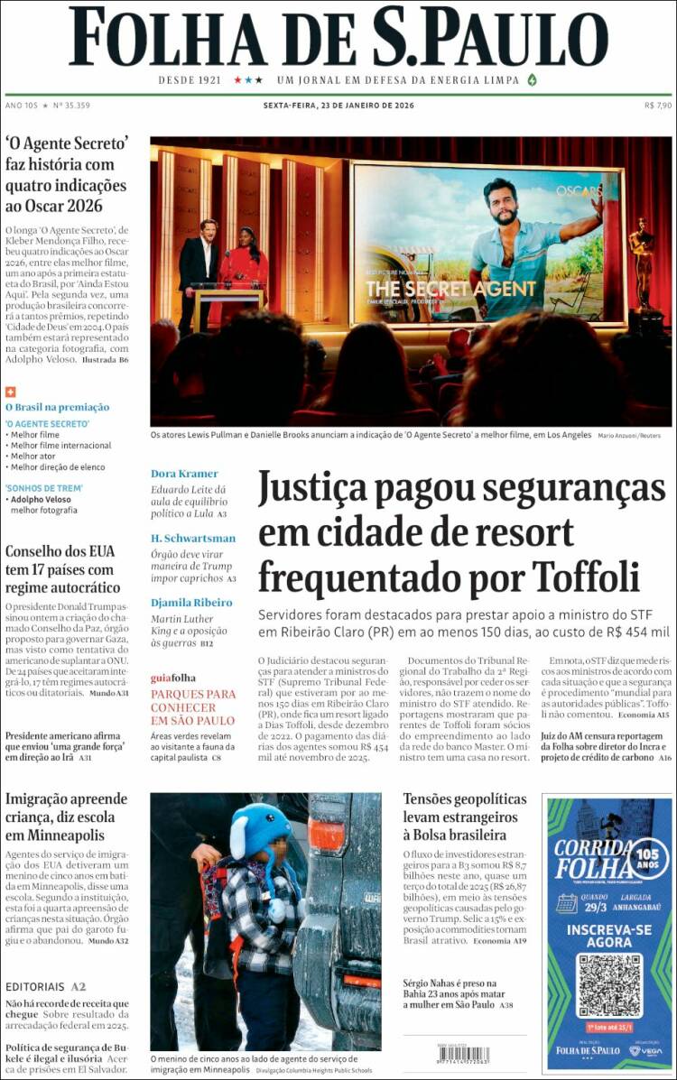 Portada de Folha de São Paulo (Brasil)