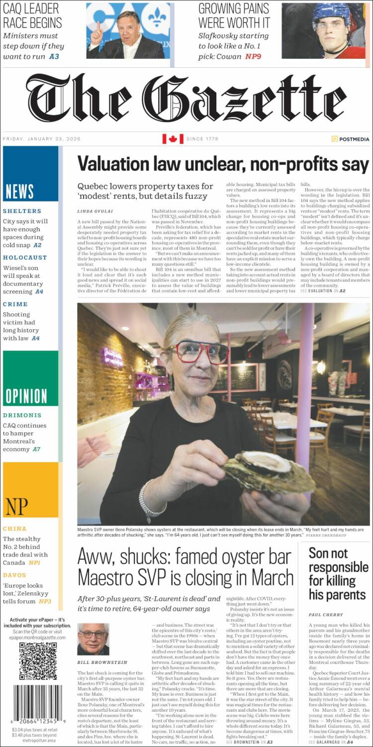 Portada de The Gazette (Canad&aacute;)