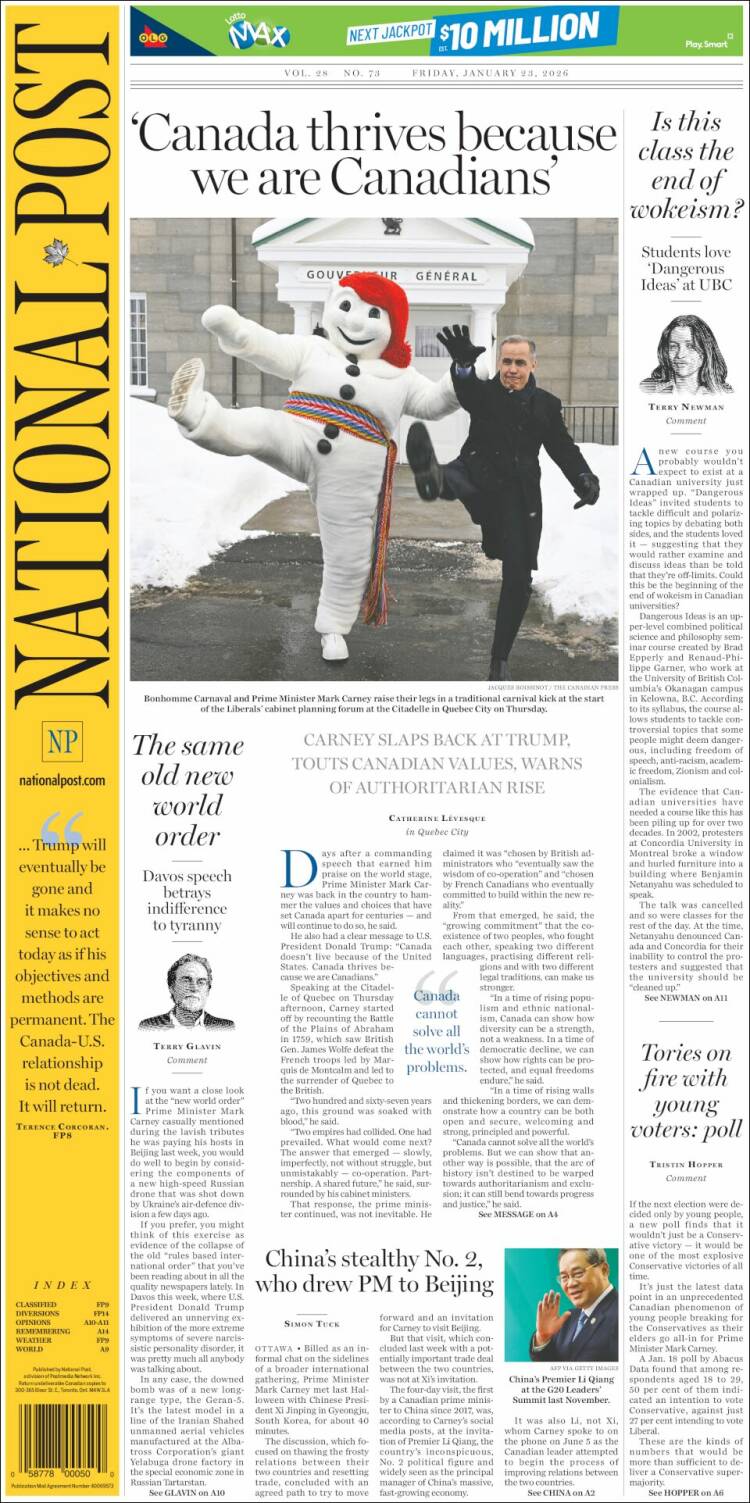 Portada de The National Post (Canad&aacute;)
