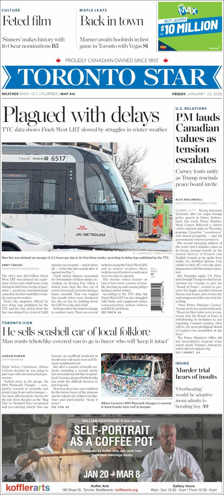 Portada de The Toronto Star (Canad&aacute;)