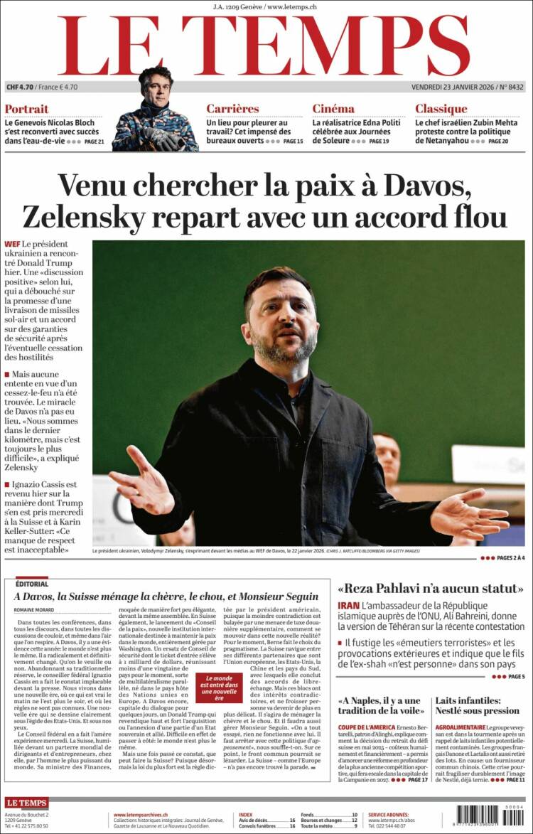 Portada de Le Matin (Switzerland)