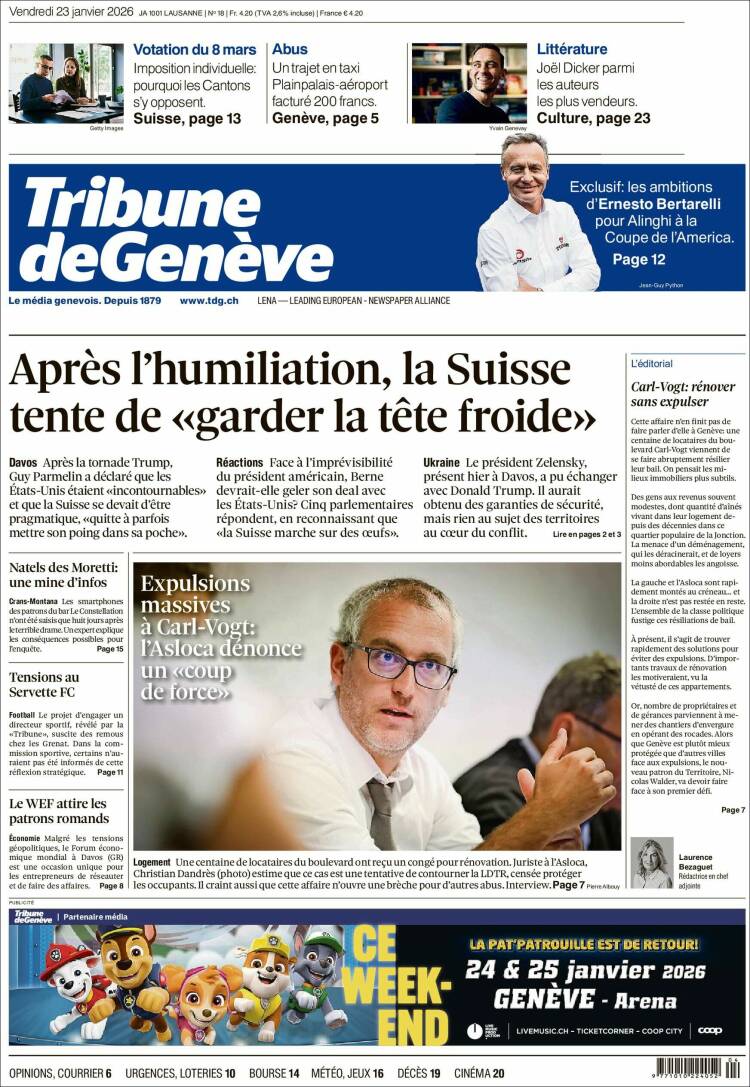 Portada de La Tribune de Genève (Switzerland)