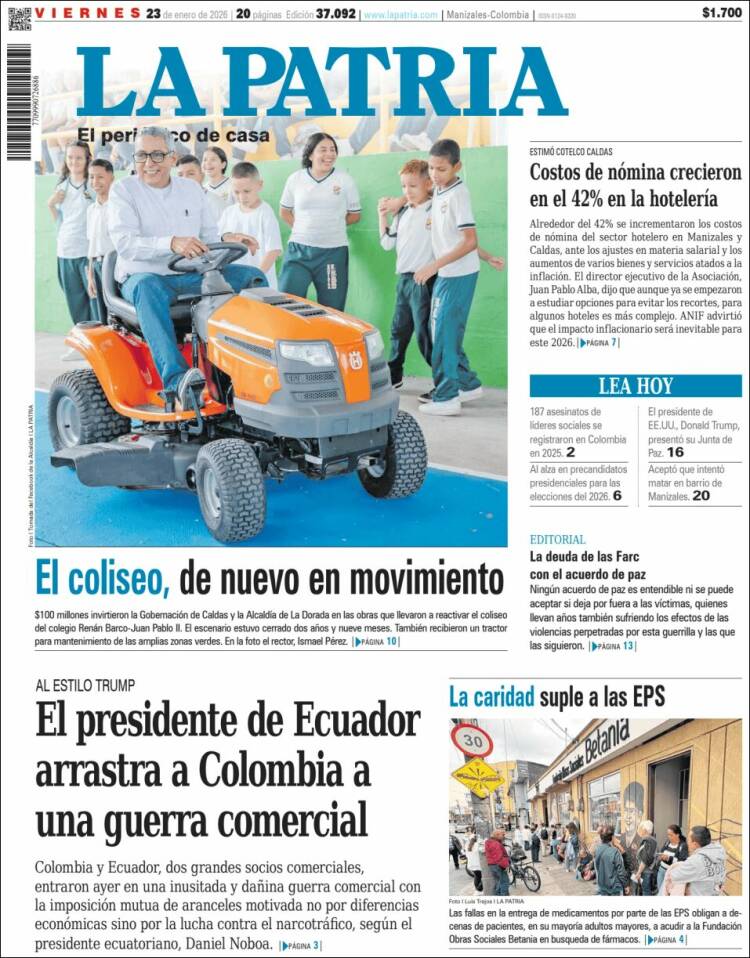 Portada de La Patria (Colombia)