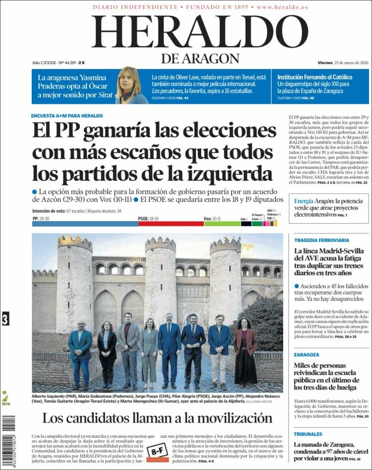 Portada de Heraldo de Aragón (Espa&ntilde;a)