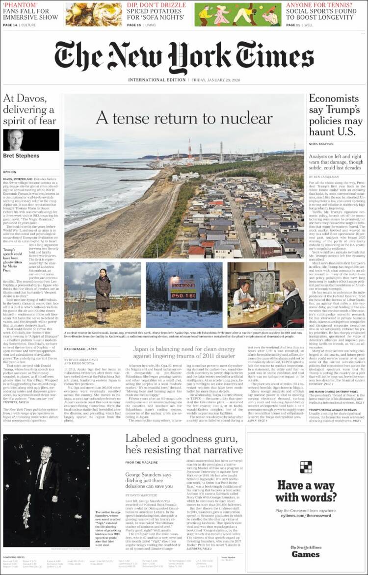 Portada de International New York Times (Europa)