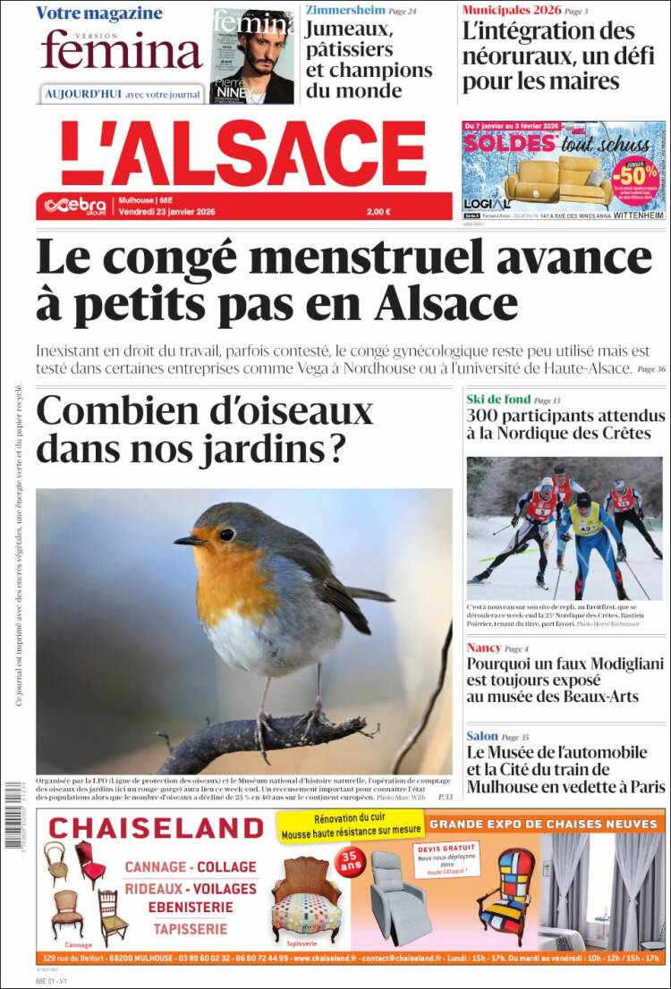 Portada de Journal L'Alsace (Francia)