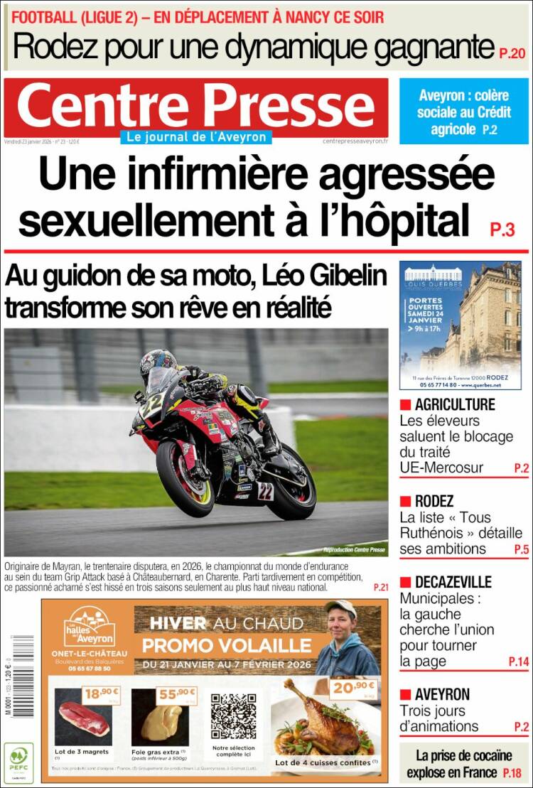 Portada de Centre Presse (Francia)