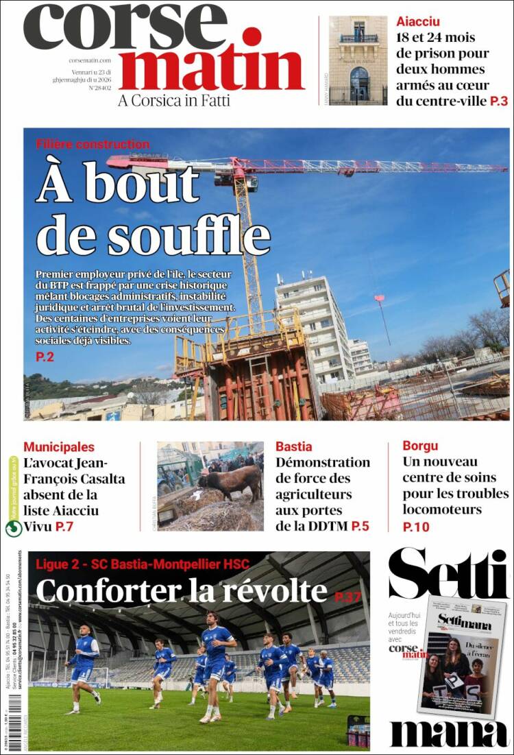 Portada de Corse-Matin (Francia)