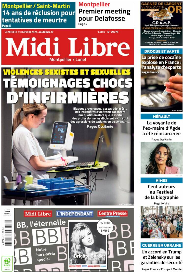 Portada de Midi Libre (Francia)