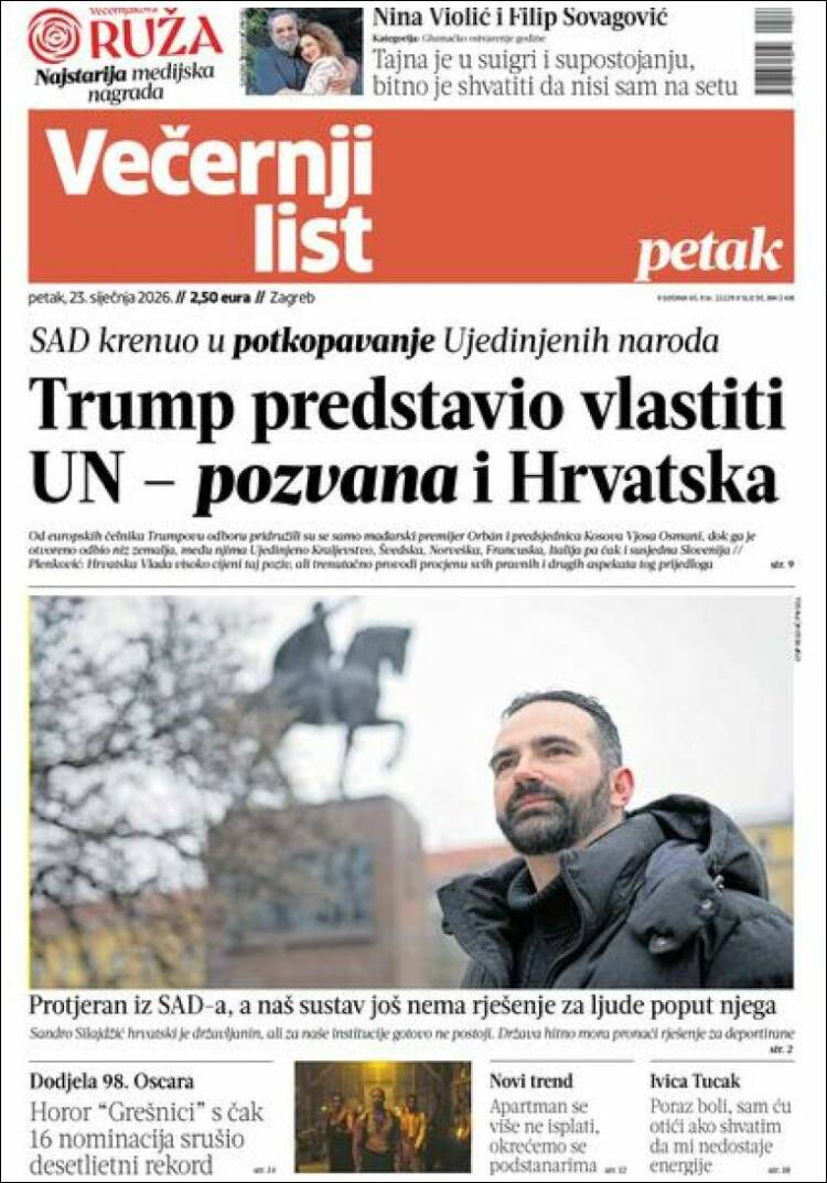 Portada de Večernji (Croacia)
